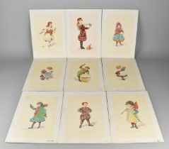 Nine Watercolour Book Drawings, 1907, Children at Festive Time, Signed W Pierce