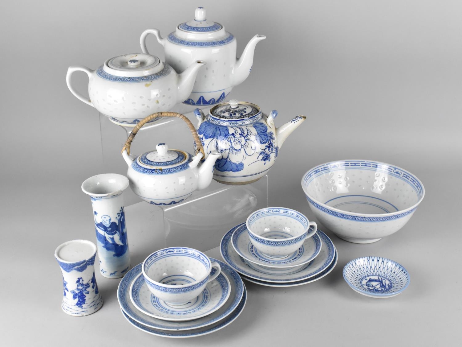 A Collection of Various Chinese Blue and White Porcelain to comprise Speckled Rice Part Service to