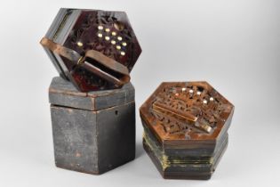 Two Late 19th/Early 20th Century Concertina Squeeze Boxes, the Cased Rosewood Example with Makers