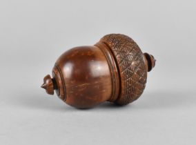 A 19th Century Treen Nutmeg Grater in the Form of an Acorn with Screw Off Top, 8.5cms High