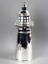 A Large Novelty Silver Plated Cocktail Shaker in the Form of a Lighthouse, 35.5cms High