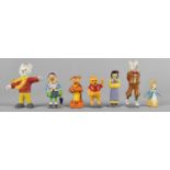 A Collection of Seven Various Cold Painted Metal Figures to include Rupert Characters, Winnie The
