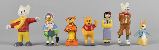 A Collection of Seven Various Cold Painted Metal Figures to include Rupert Characters, Winnie The