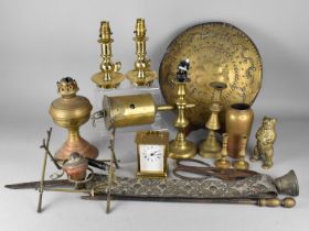A Collection of Various Brasswares to comprise Candlesticks, Lamp Bases, Clockwork Meat Jack, Bear