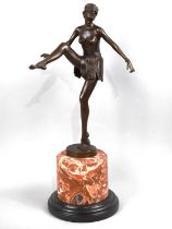 A Reproduction Bronze Art Deco Figure after D Alonzo, Circular Stepped Marble Base, 48cms Wide