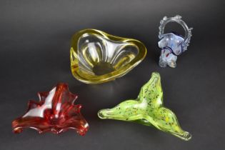 A Collection of Various Coloured Glass to comprise Murano Basket Etc