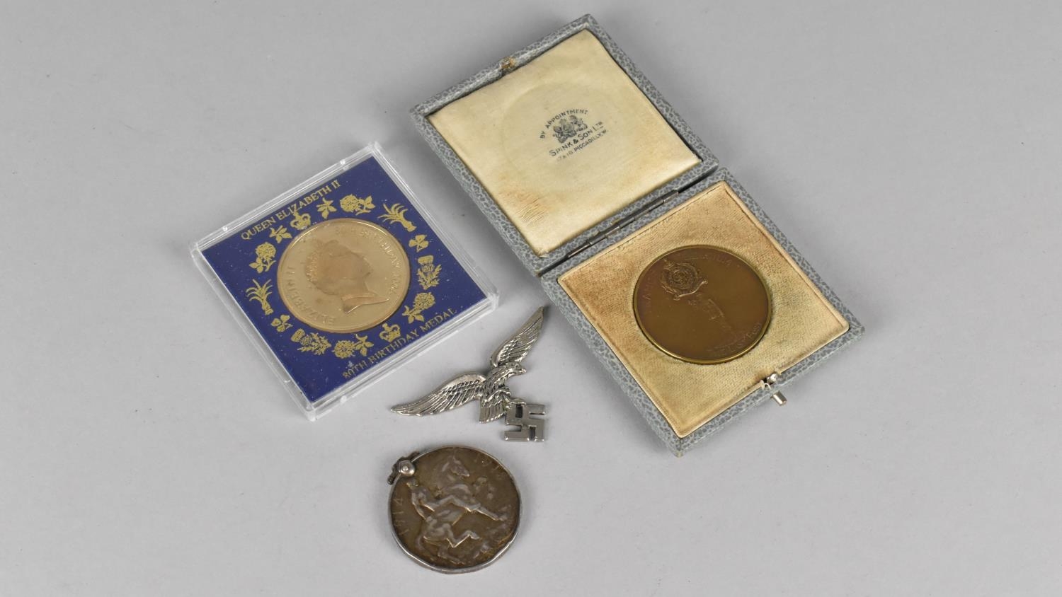 A WWI Medal Awarded to 10754 Pte J. Alford. Shrops. L.I (AF), Nazi War Eagle, Cased Bronze Medallion