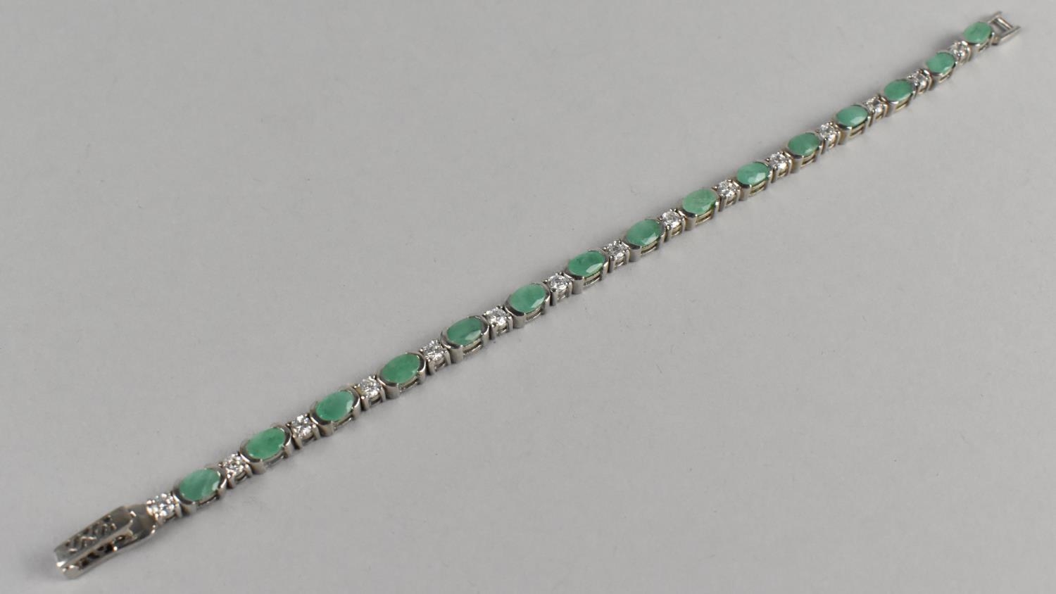 A Silver and Aventurine and White Stone Tennis Bracelet - Image 2 of 2