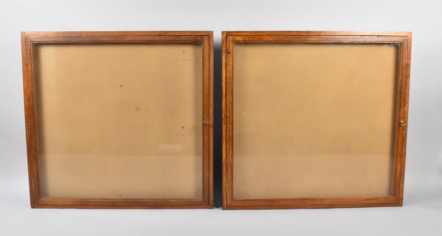 Two Display Cases, Reputed to be British Railway Cases from The Birmingham BR Boardroom, 84x82cms