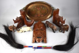 A Collection of Various Sundries to include Souvenir Mask, Bookends, Niello Tray Etc