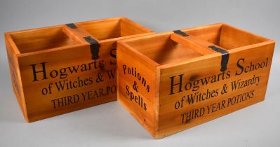 Two Pine Boxes, Inscribed for Hogwarts School Third Year Potions, 30cms Wide