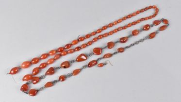 A Vintage Carnelian and White Metal Spaced Necklace together with a Similar Bead Example of