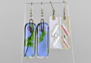 Two Pairs of Glass Drop Earrings of Rectangular Form