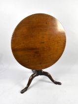A George III Mahogany Tripod Table with Tilt Top on Turned Barrel Column with Cabriole Supports