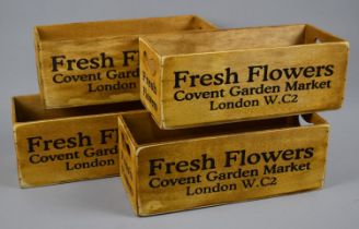 Four Rectangular Boxes with Cut Out Handles, inscriptions, Fresh Flowers, Covent Garden Market,