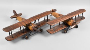 Two Wooden Models of Bi-Planes, Wings Measuring 37cms Wide, One with Loss