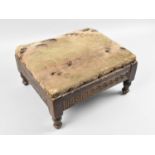 A Late Victorian/Edwardian Oak Stool with Greek Key Carved Decoration and Upholstered Top on