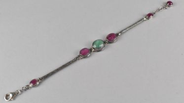 A Silver, Faceted Rhodochrosite and Green Stone Gemstone Bracelet