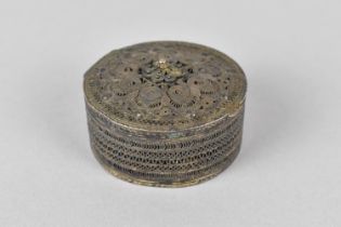 A White Metal Filigree Box with Hinged Lid of Circular Form, 2.5cms High