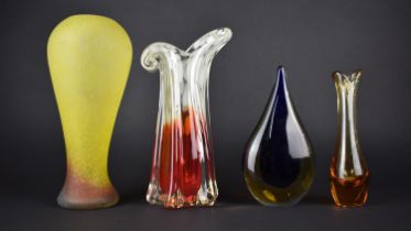 A Collection of Various Coloured Glass Vases to comprise Sommerso Glass Ornament of Tapered Form,