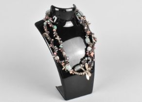 A Spanish Uno De 50 Handcrafted Necklace on Leather Cord with White Metal and Quartz Stone Beads and