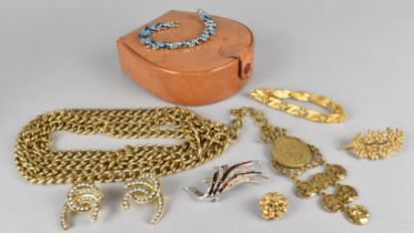 A Leather Collar Box Containing Various Vintage Costume Jewellery to comprise Plated Chain with