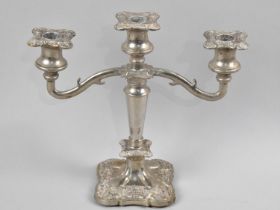 A Silver Plated Three Branch Candelabra, 25cms High