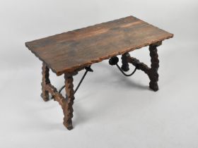 A Late 20th Century Oak Coffee Table with Wrought Metal Support, 90cms Wide