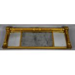 A 19th Century Regency Gilt Wooden Gesso Triptych Overmantle Mirror having Moulded Wrythen