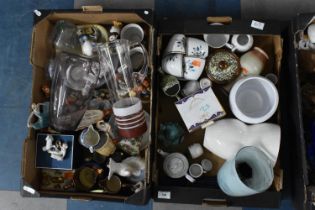 Two Boxes of Various Ceramics and Glassware to comprise Teawares, Figures, Goebel Ornaments Etc