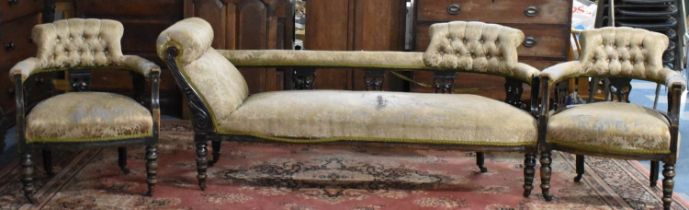 Edwardian Three Piece Salon Suite, to Comprise a Pair of Button Back Tub Chairs, and Chaise