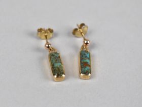 A Pair of 9ct Gold and Turquoise/Chrysocolla Drop
