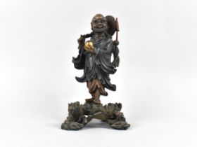 A Nice Quality Chinese Carving of Immortal/Elder, Polychrome Colouration, 19cms High