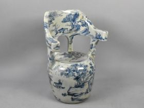 A Large Reproduction Chinese Blue and White Glazed Ceramic Armchair Seat