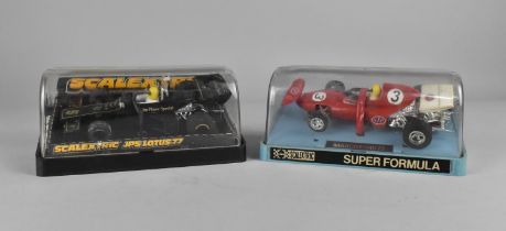 Two Boxed Scalextric Cars, JPS Lotus 77 and March Ford 721 Super Formula Racing Car