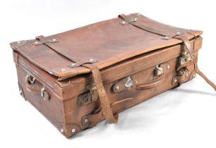 A Vintage Leather Suitcase, 60cms Wide together with a Later Example, 75cms Wide