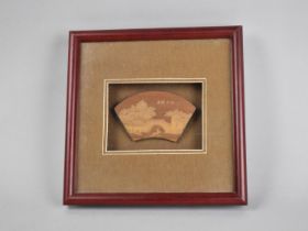 An Oriental Framed Piece of Bamboo Decorated with River Bridge Scene, 20.5x20cms High