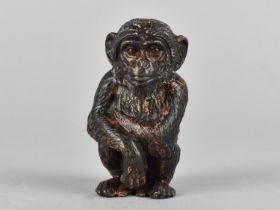 A Small Cold Painted Bronze Study of a Seated Chimpanzee, After Bergman, Stamped to Base, 6.5cms