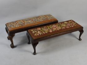 Two Early/Mid 20th Century Tapestry Topped Duet Stools, Both with Cabriole Supports and One with