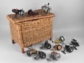 A Vintage Fishing Creel (Condition Issues) Containing Various Vintage Fishing Reels to include