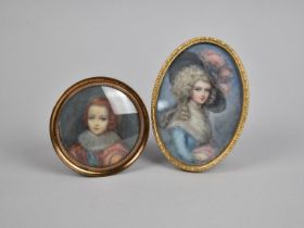 A Hand Painted Easel Backed Miniature of Maiden in Bonnet together with a Smaller Example, Both on