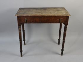 A 19th Century Stained Pine Side Table with Single Long Drawer on Turned Legs, 80x43x76cms High
