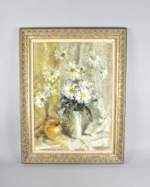 A Late 20th Century Gilt Framed Oil on Board, Still Life, ,Vase of Flowers, Signed Anne L Ramsear,