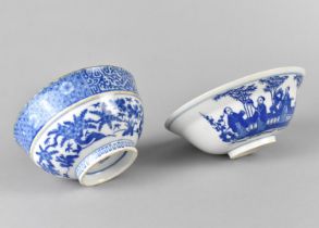 Two Japanese Blue and White Bowls, One Decorated with Figures and Other with Floral and Foliage