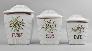 Art Deco Storage Jars of Graduated Form for Cafe, Sucre and Farine, Tallest 19.5cms High
