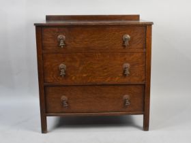 An Early/Mid 20th Century Oak Chest of Three Drawers with Galleried Back and Having Oriental