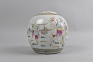 A Chinese Porcelain Ginger Jar Decorated in the Famille Rose Palette with Figures in Exterior Garden