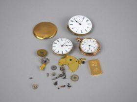 A Collection of Various Pocket Watch Parts, Cases, Enamelled Faces Etc