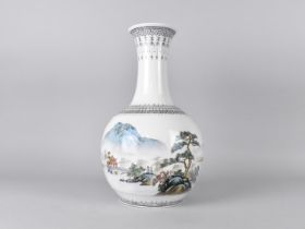 A Chinese Porcelain Republic Type Vase Decorated with River Village Scene, Verse and Signed, Red