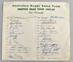 An Australian Rugby Union British Isles Tour 1957-58 Team Autographs Paper